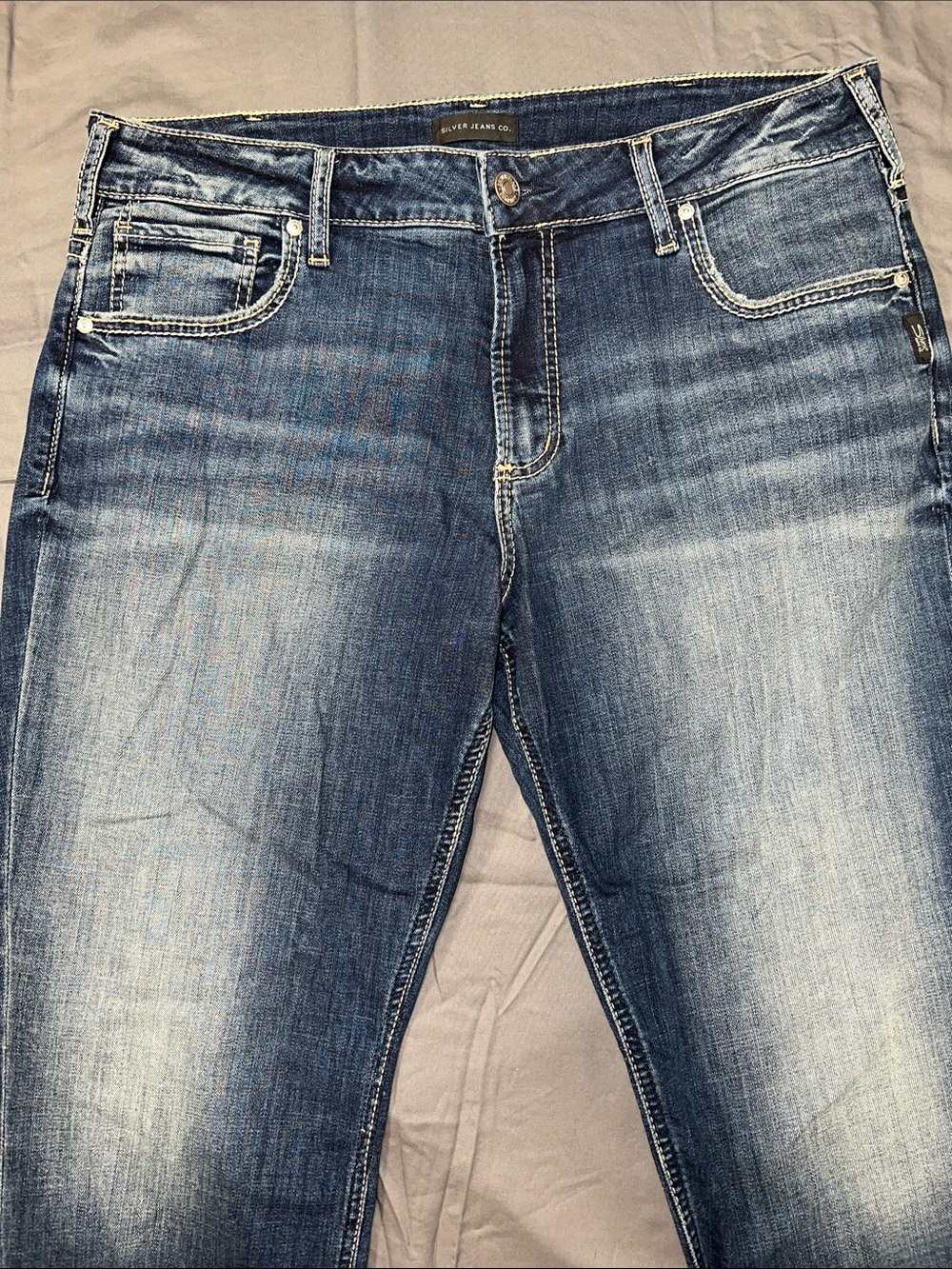 Silver Jeans Distressed Patchwork Blue Denim Jeans
